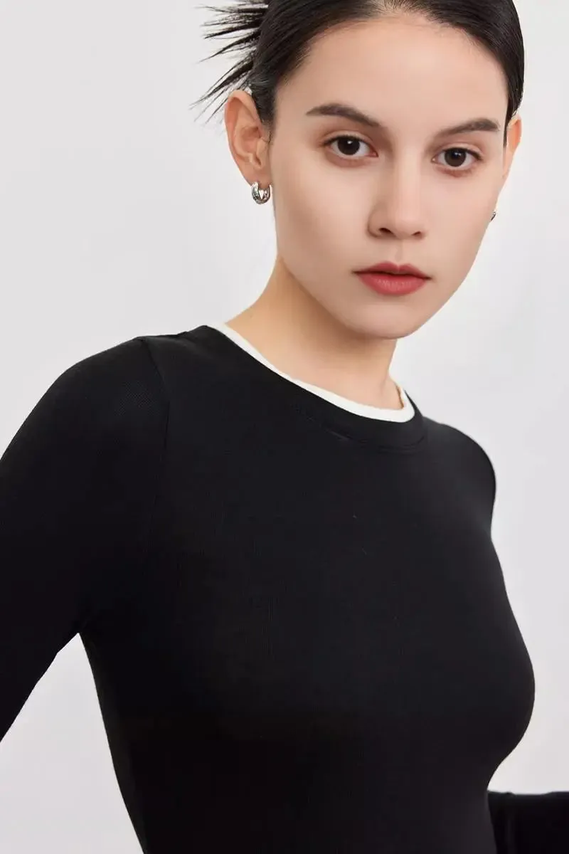 Tencel Wool Double Layered Crew Neck Knit Top