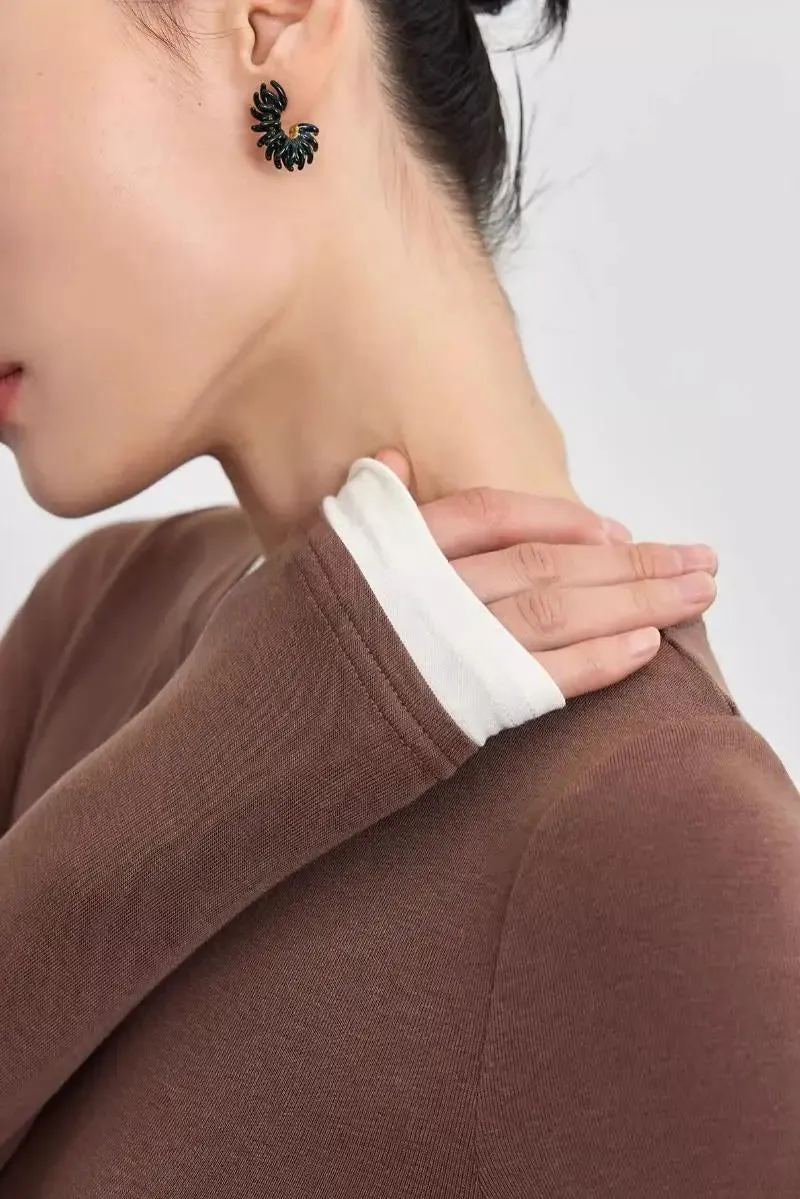Tencel Wool Double Layered Crew Neck Knit Top