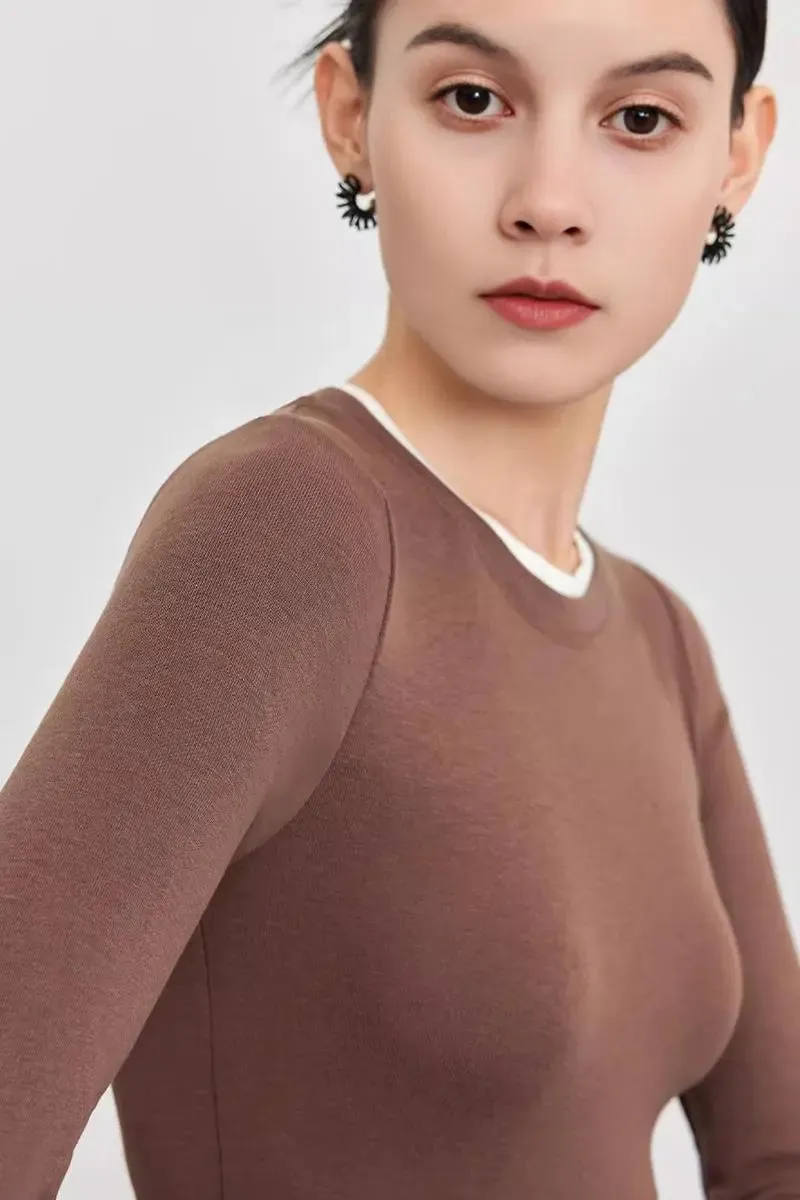 Tencel Wool Double Layered Crew Neck Knit Top