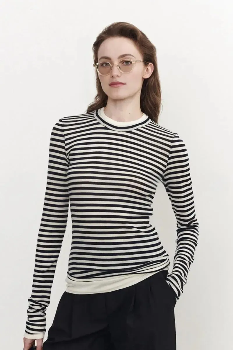 Tencel Wool Double Layered Crew Neck Knit Top