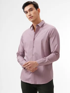 The Collection Men's Lavender Cotton Slim Fit Full Sleeves Solid Shirt