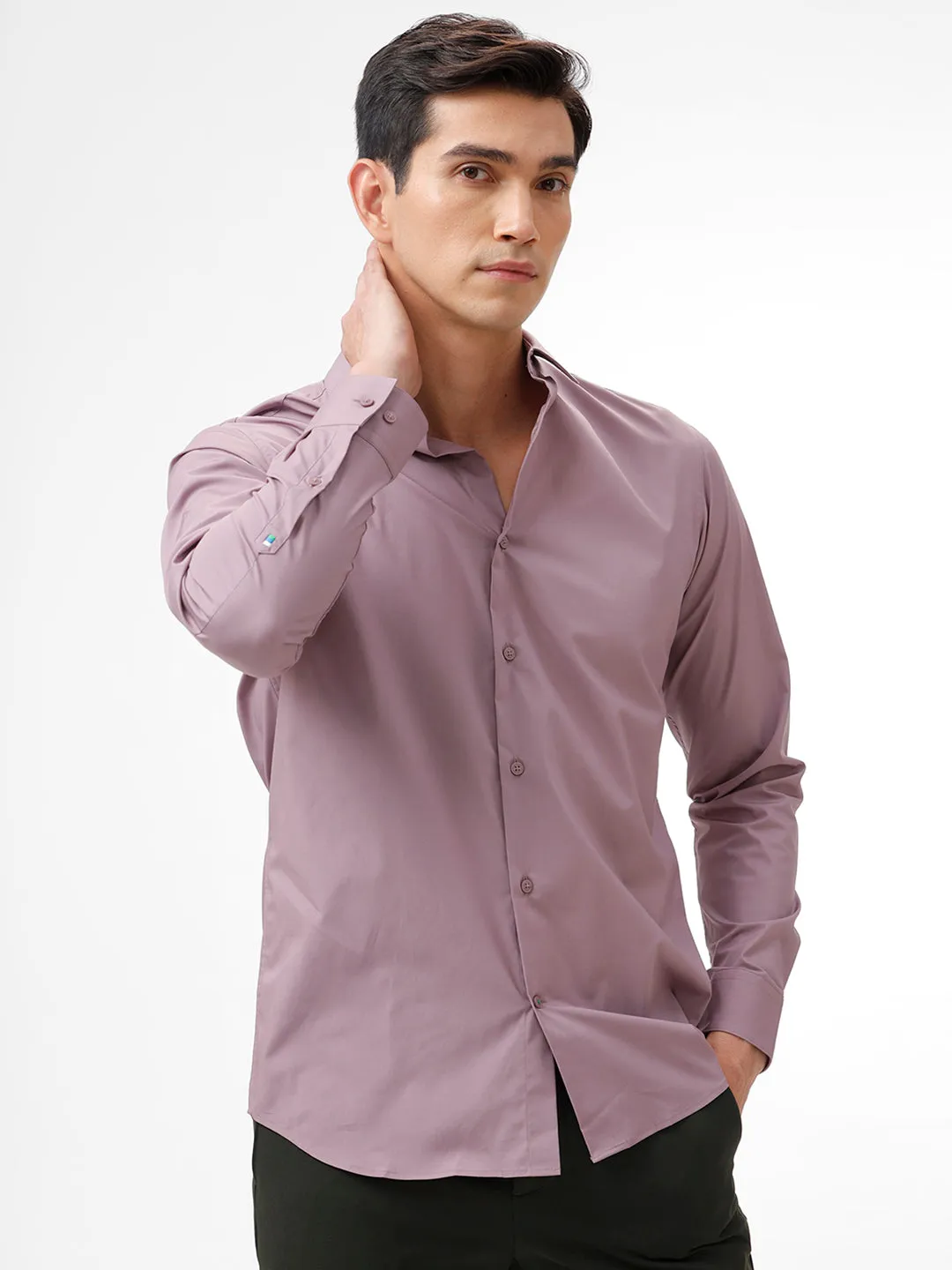 The Collection Men's Lavender Cotton Slim Fit Full Sleeves Solid Shirt