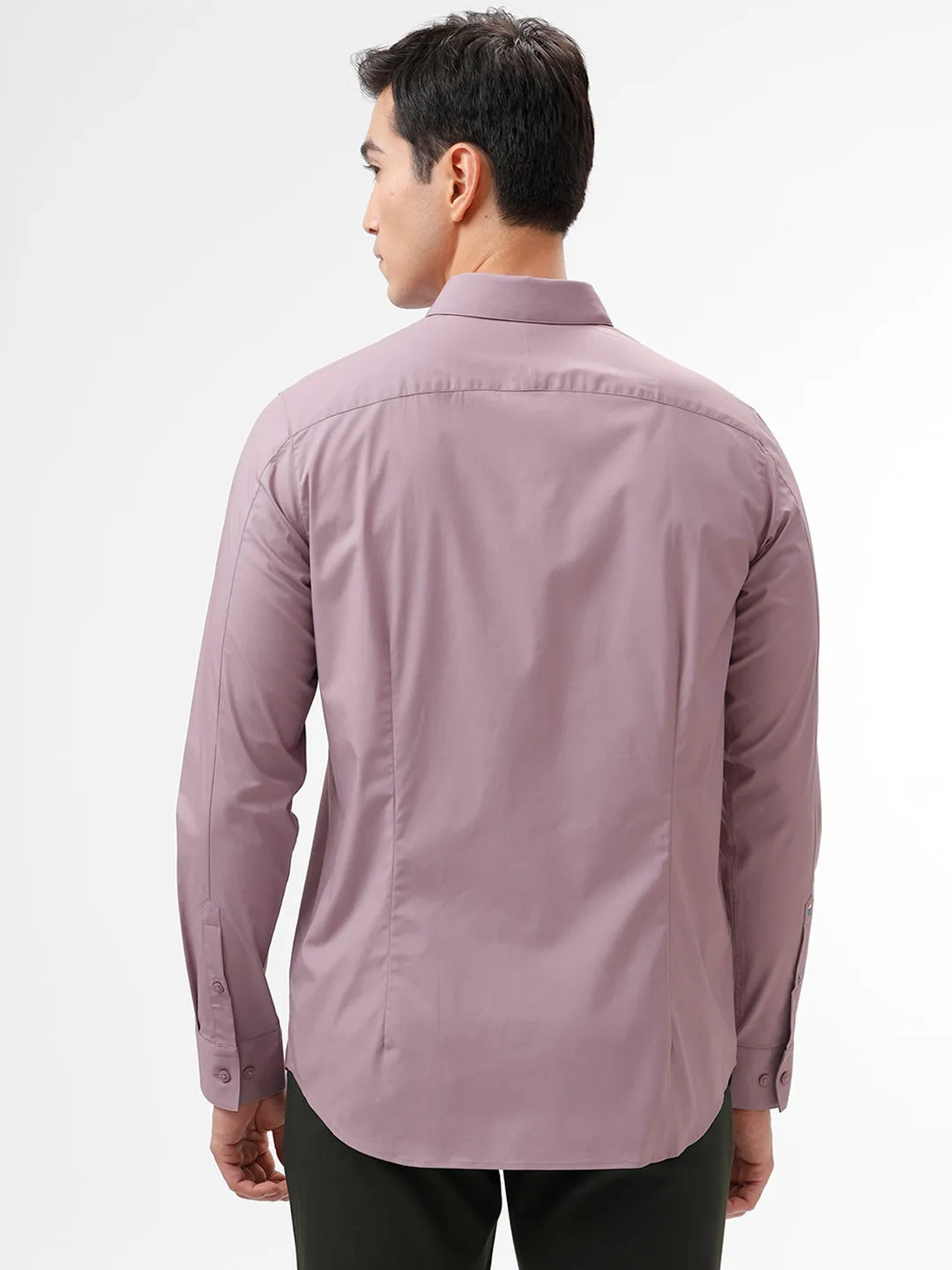 The Collection Men's Lavender Cotton Slim Fit Full Sleeves Solid Shirt