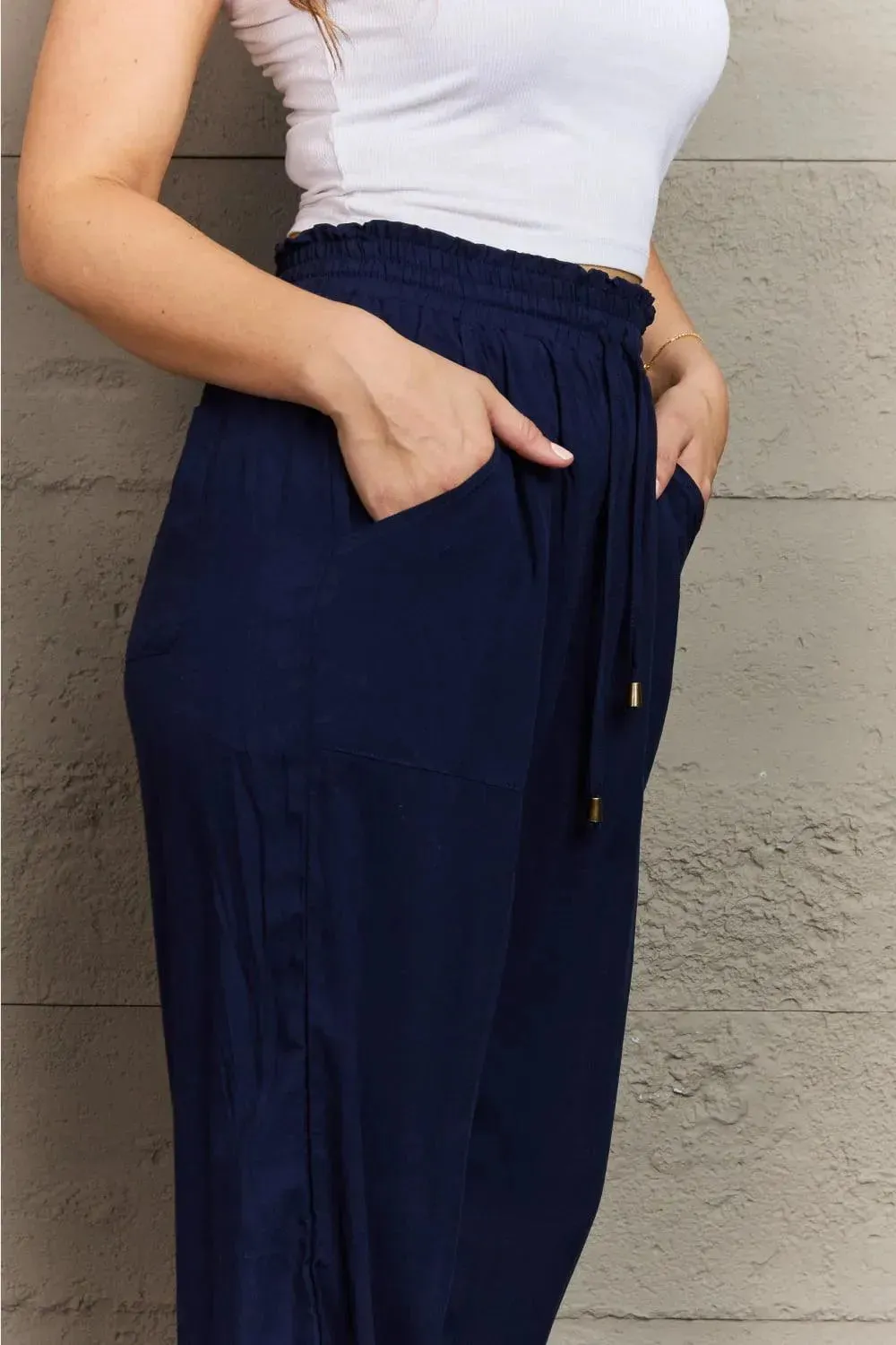 Tie Waist Long Joggers with Functional Pockets