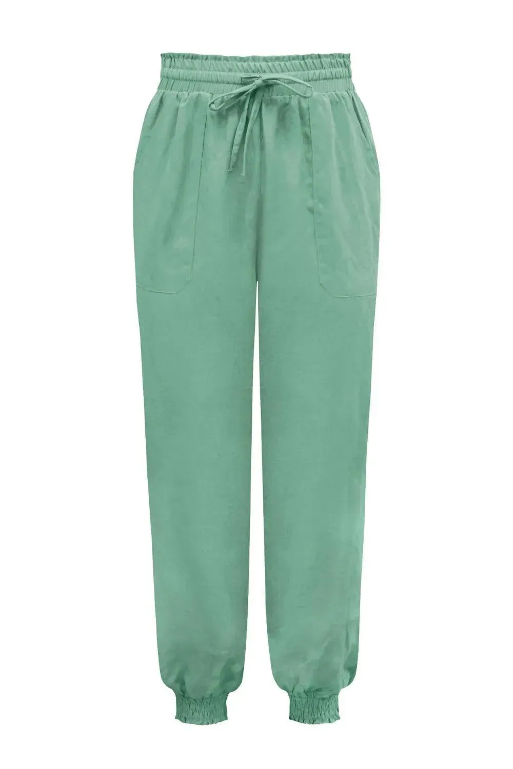 Tie Waist Long Joggers with Functional Pockets