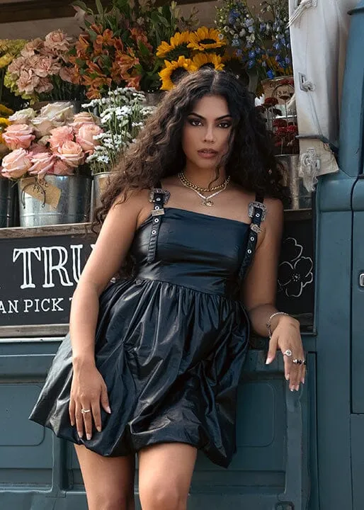 Vegan Buckle Overall Dress