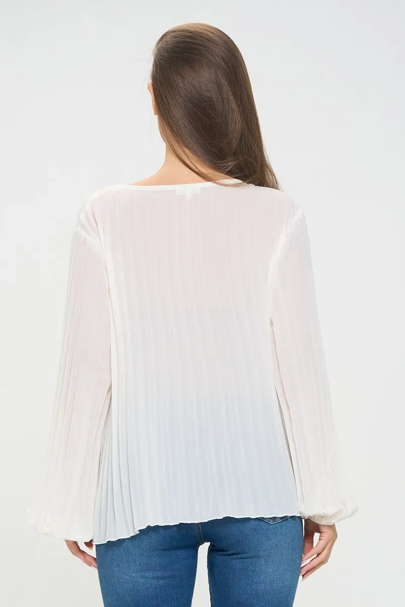 Vera Pleated Long Sleeve Sheer Blouse