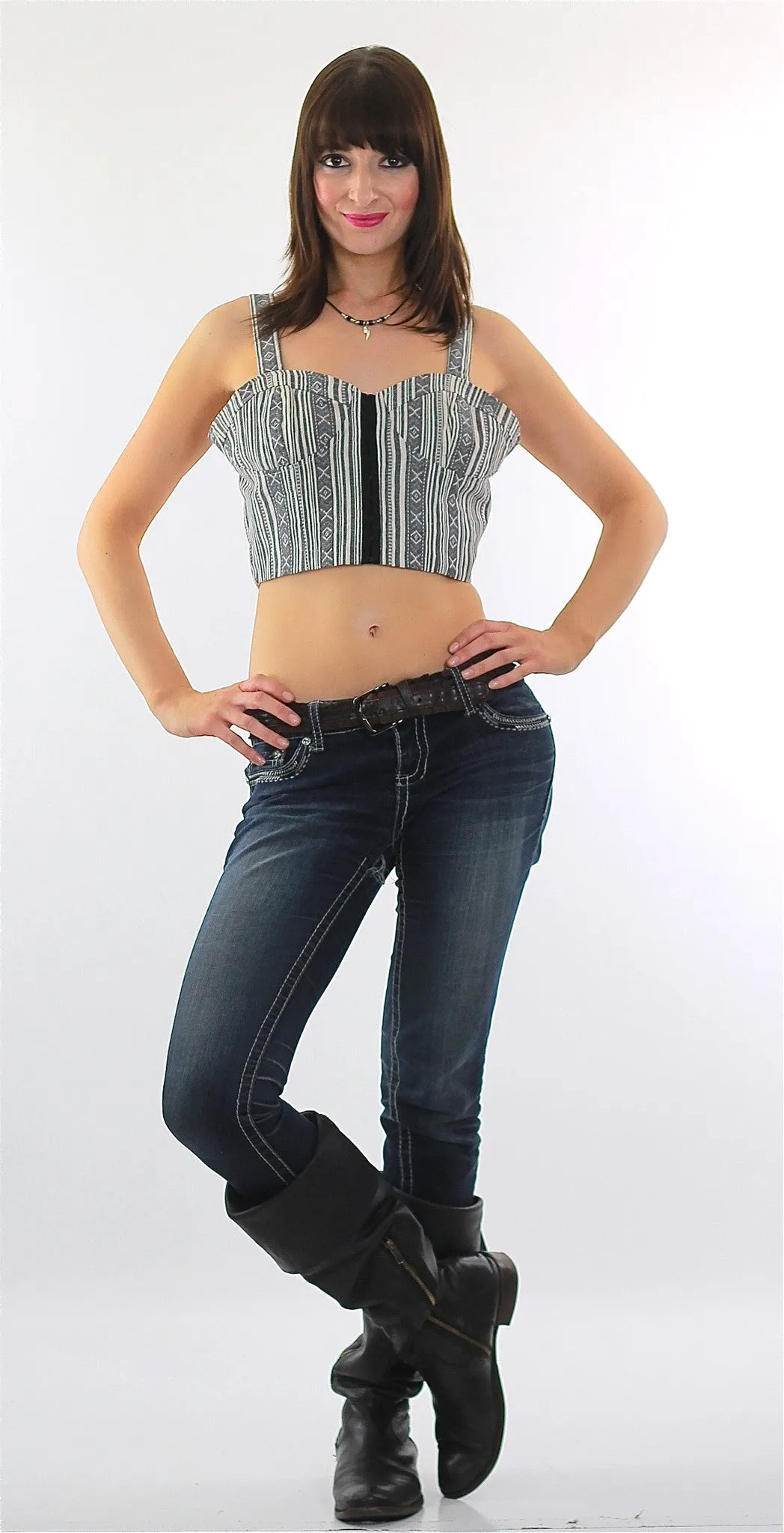 Vintage 90s Grunge Boho striped bustier bra crop top