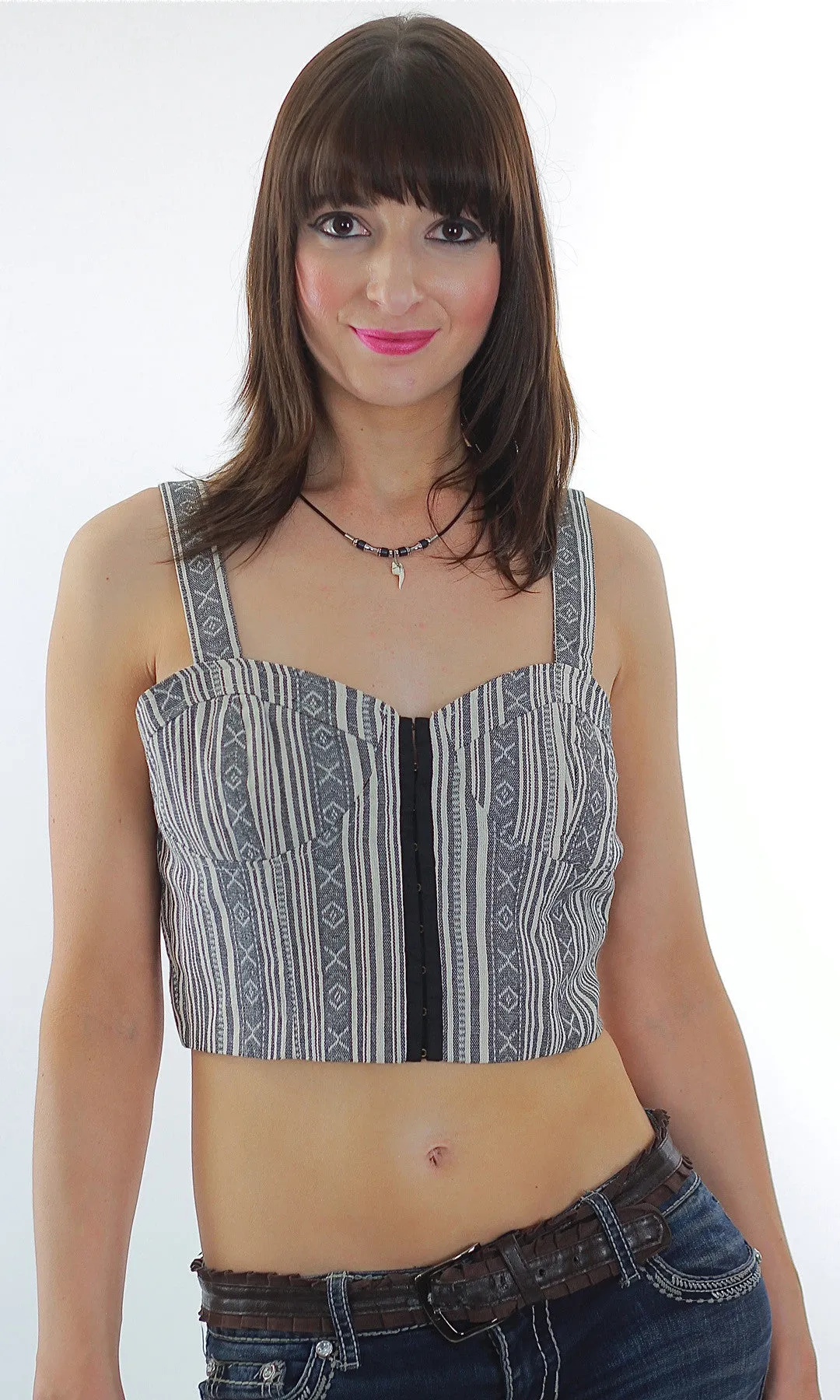 Vintage 90s Grunge Boho striped bustier bra crop top