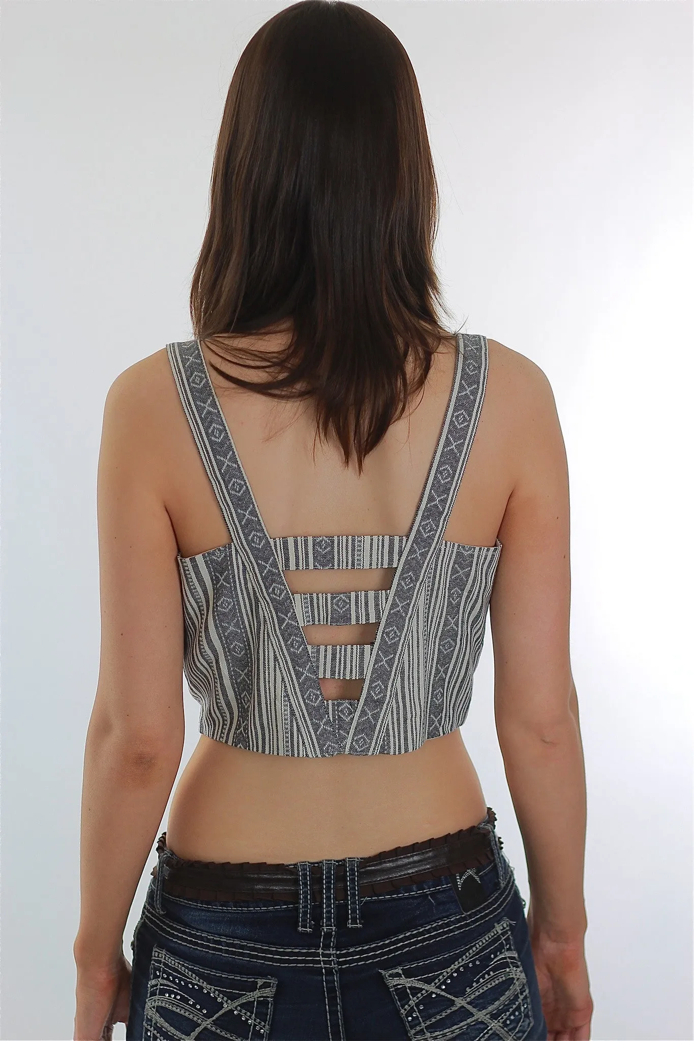 Vintage 90s Grunge Boho striped bustier bra crop top