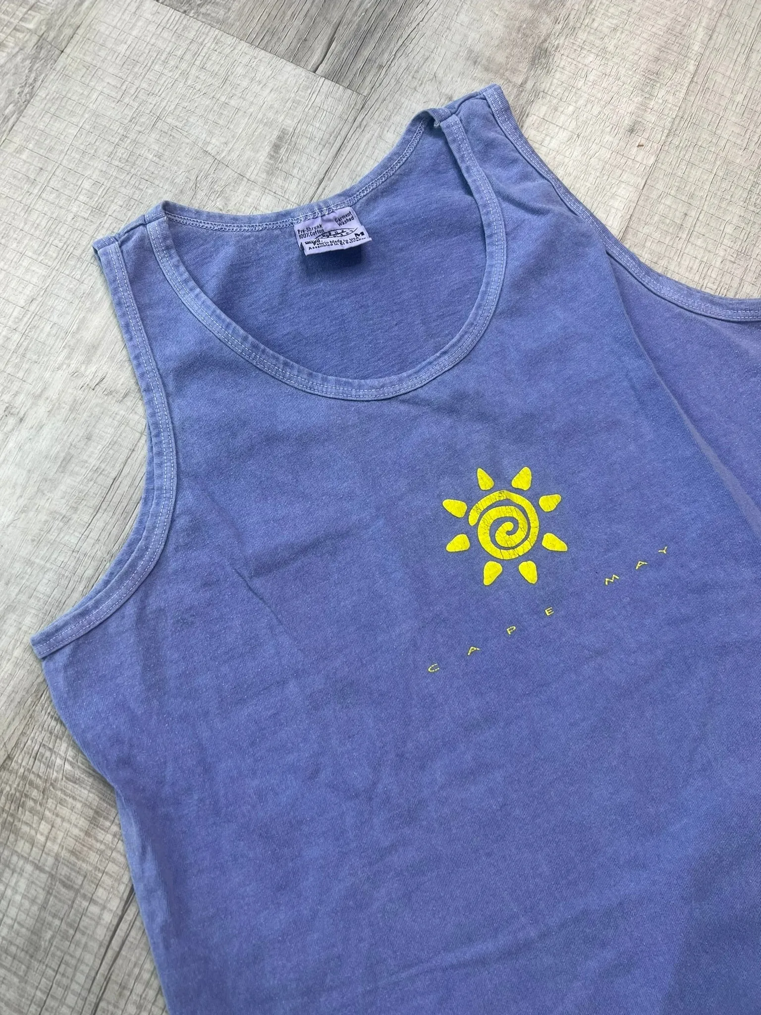 Vintage Indigo Blue Cape May Graphic Tank Top by Anvil