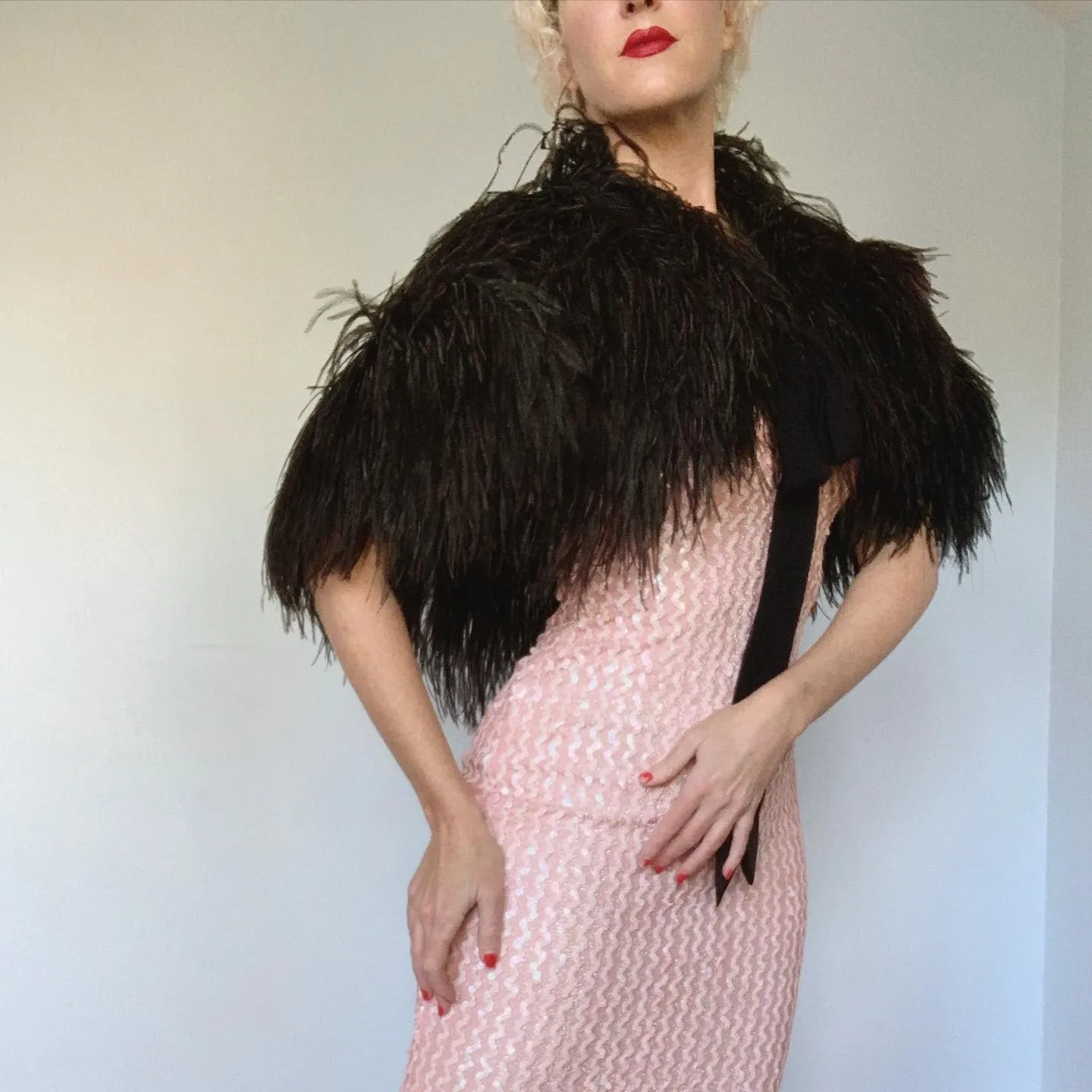 Vintage Ostrich Feather Cape on Satin by "The Ann Lawrence Collection - Santa Fe, NM"