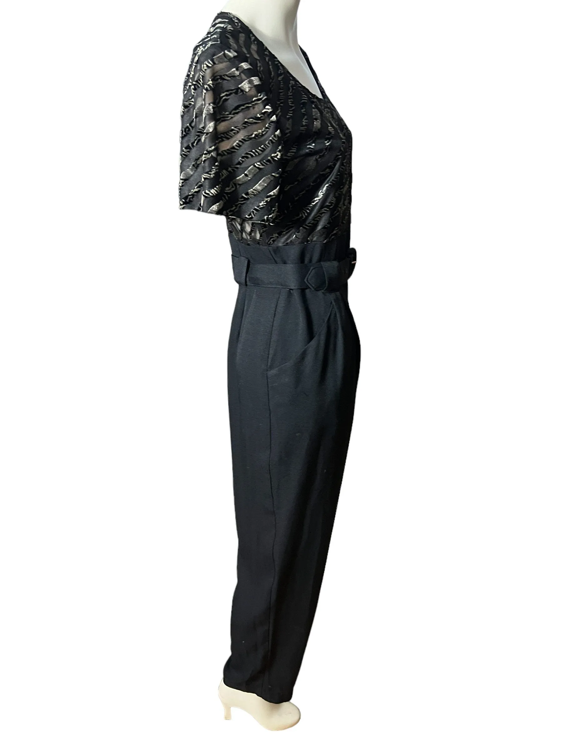 Vintages 80's black rayon jumpsuit L