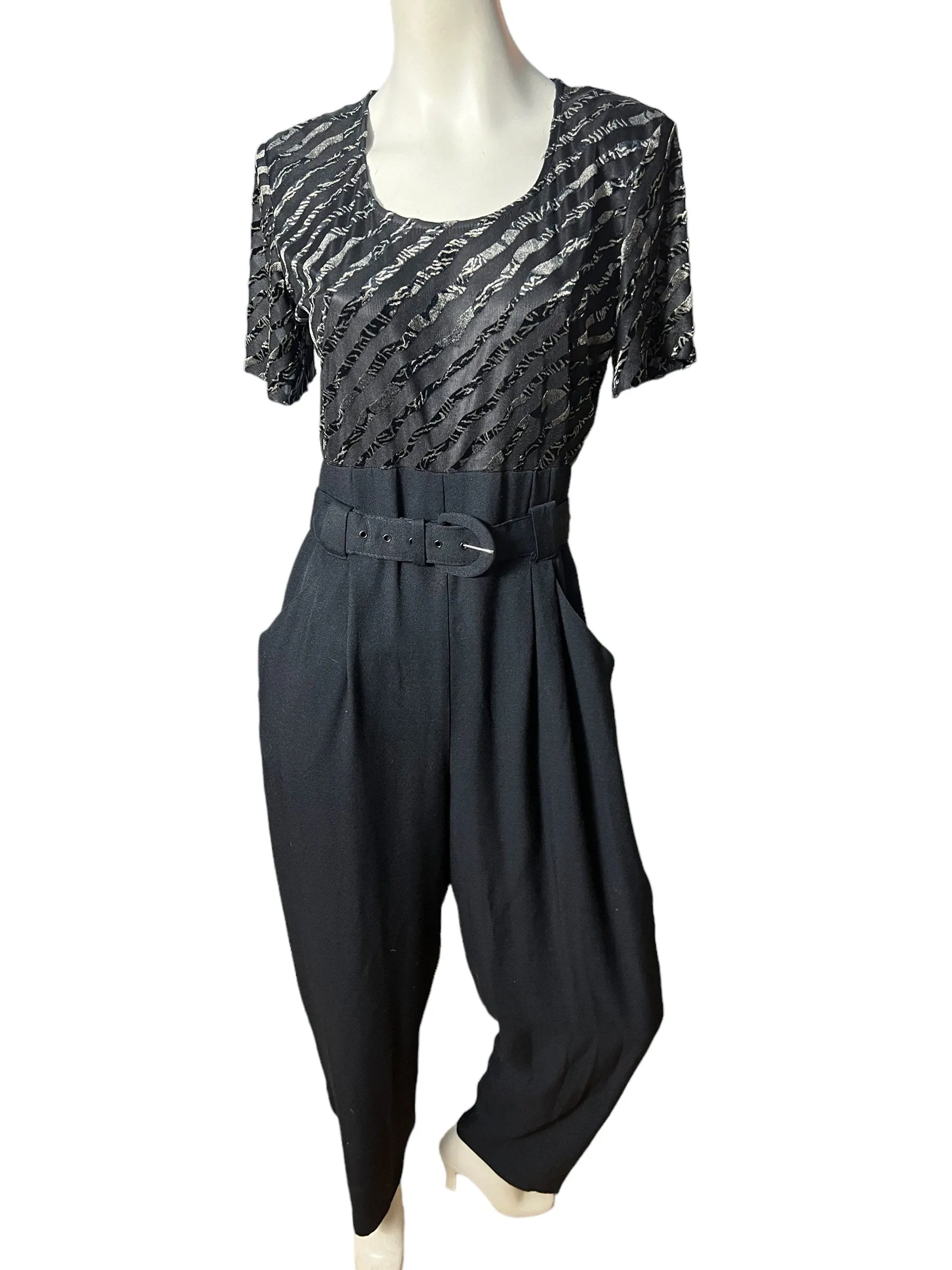 Vintages 80's black rayon jumpsuit L