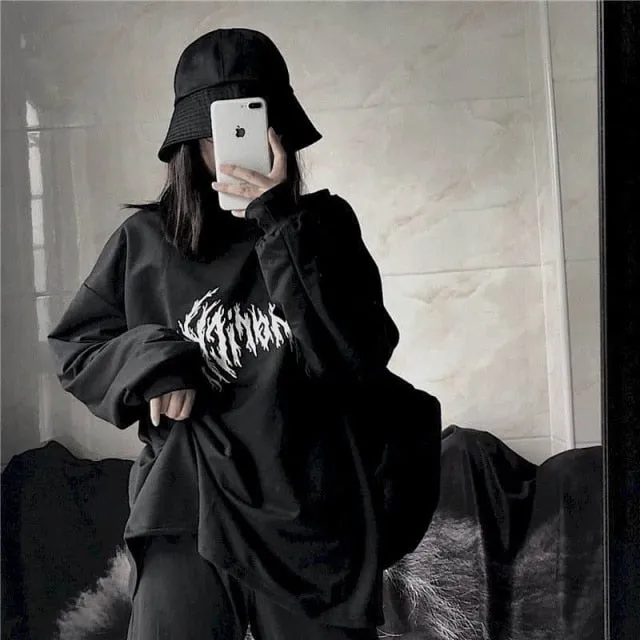 Voguable T-shirt Cross of Thorns fake two-piece for men women long-sleeved dark hip-hop loose large size autumn new trend top Simplicity