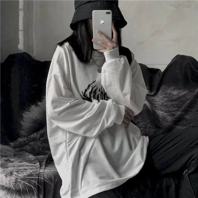 Voguable T-shirt Cross of Thorns fake two-piece for men women long-sleeved dark hip-hop loose large size autumn new trend top Simplicity
