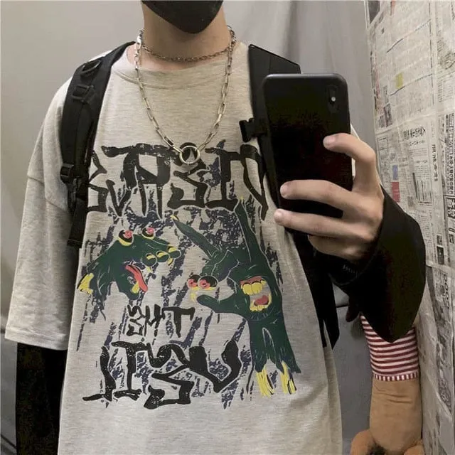 Voguable T-shirt Cross of Thorns fake two-piece for men women long-sleeved dark hip-hop loose large size autumn new trend top Simplicity