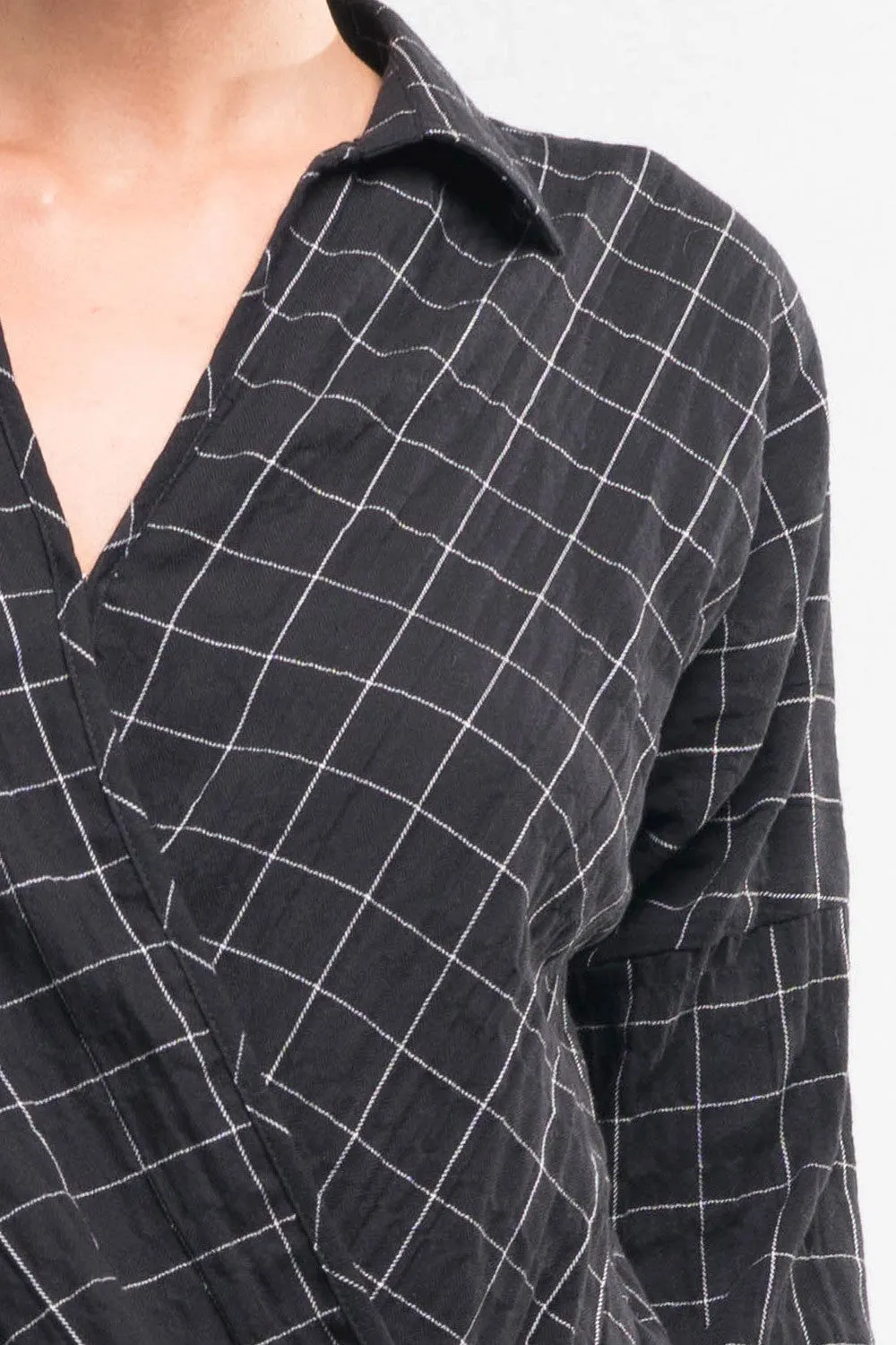 Windowpane Plaid Surplice Top