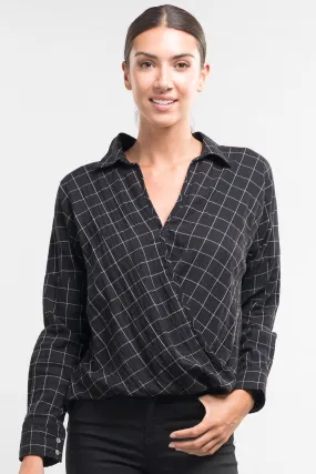 Windowpane Plaid Surplice Top