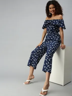 Women's Blue Geometrical Jumpsuit