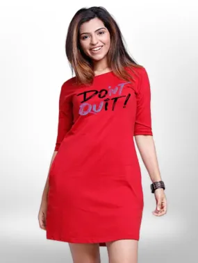 WOMEN'S DONT QUIT PRINT THREE QUARTER SLEEVE T-SHIRT SIDE POCKET