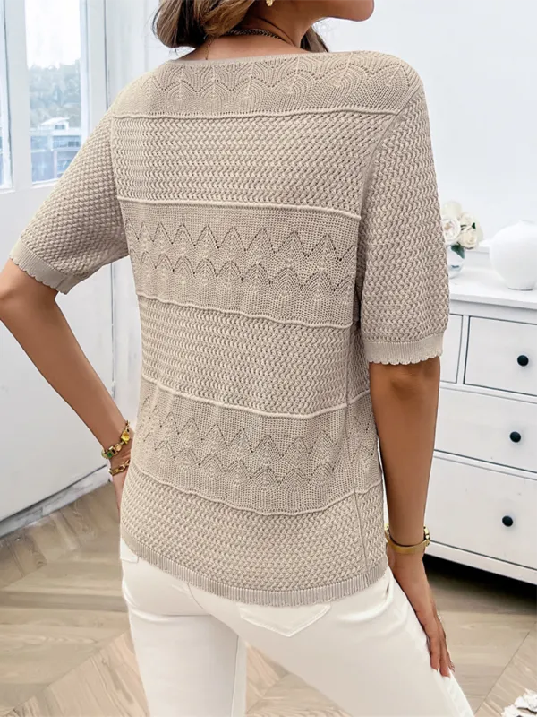 Women’s Solid Colour Round Neck Knit Short Sleeve Top