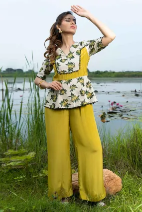 Yellow Peplum Flared Jumpsuit